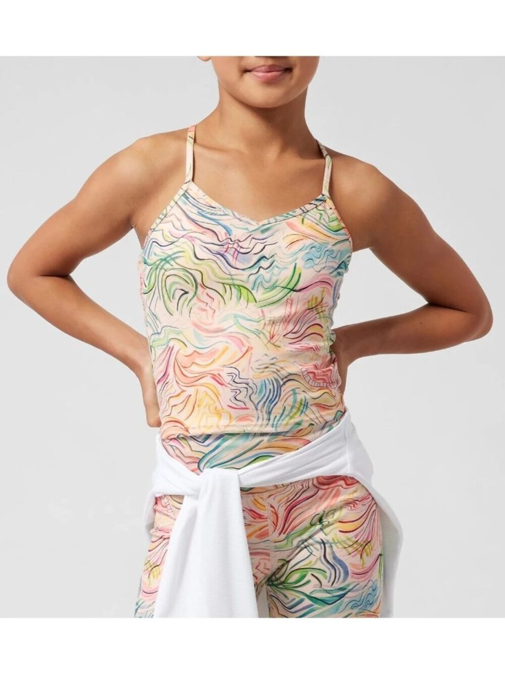 NWOT Athleta Girl All Day Longline Bra Tank Multi Colored XL